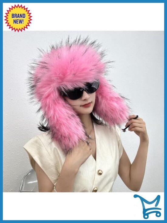 Faux Fur Trapper Hat with Earmuffs Y2K Russian Hat main image 5